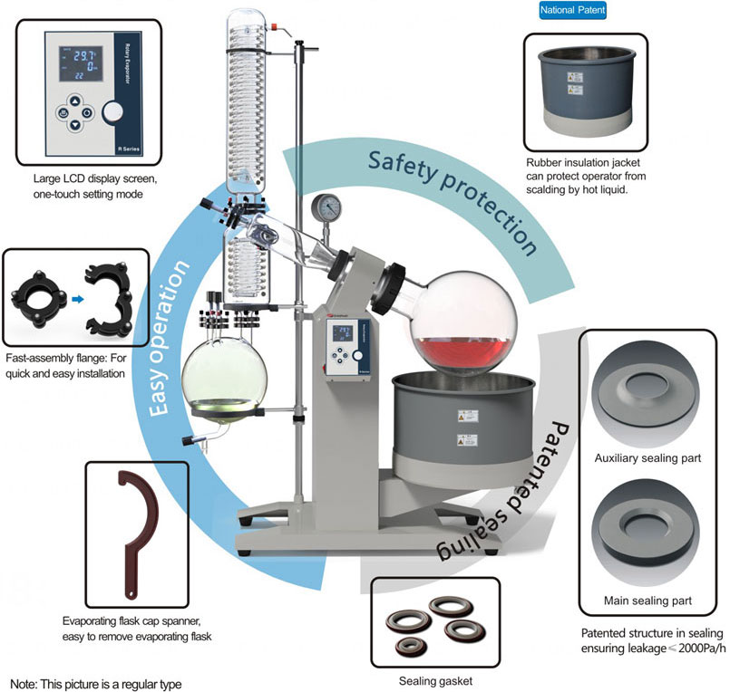 Industrial 50L rotary evaporator with electric lift